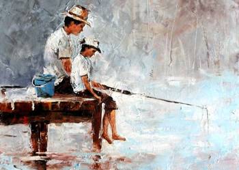 Kowalik - Wędkarskie Chwile - 30x40cm Obraz Olejny Szpachel