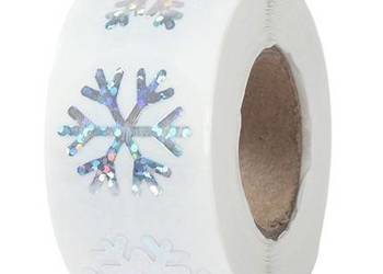 Srebrne świąteczne naklejki śnieżynki 100 szt  22 mm na prezenty kartki