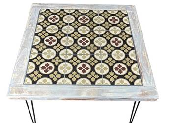 Stolik kawowy z drewna i płytek ceramicznych w stylu Vintage  75x75