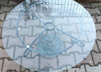 Stolik kawowy okrągły szklany blat 80 cm żeliwna podstawa