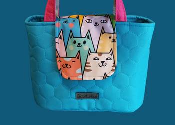 Niebieska Torebka Koszyk w KOTKI handmade- WYSYŁKA DZIŚ!