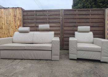 Komplet skórzany Meblomak kanapa z funkcją spania + fotel PROMOCJA!