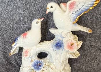Duża figurka porcelanowa GOŁĘBIE 20cm Vintage PRL Złocenia