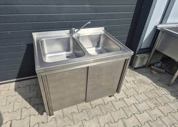 Zlew 2 Komorowy Gastronomiczny Z Szafką Z Drzwiami Suwanymi 100/70/85 B