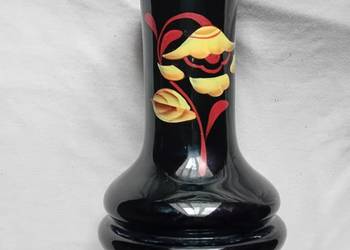 Hialitowy wazon art deco, ręcznie malowany wzór kwiatowy. Lata 30-e XX w.