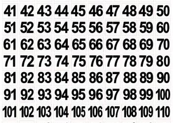 Naklejki liczby czarne na białym tle 1-150 szt 30 mm kwadrat