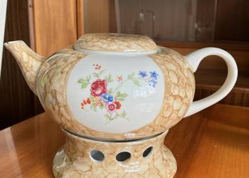 Stary marmurkowy czajnik podgrzewacz imbryk Wawel porcelana PRL kwiaty