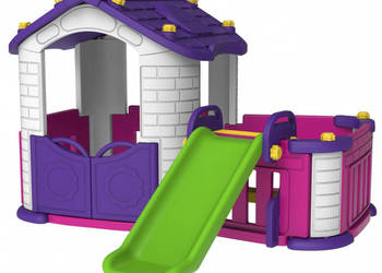 Domek ogrodowy dla dzieci ze zjeżdżalnią i koszykówką dla lalek