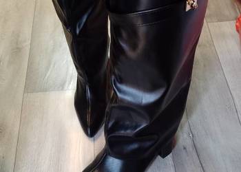 (43) Czarne, zdobione Kozaki kowbojki wieczorowe, NOWE