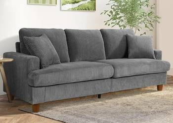 Sofa 3-osobowa sztruksowa 221 cm – ciemnoszara | nowa | mega wygodna