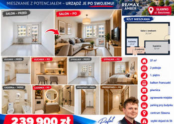 Mieszkanie 37 m² | 2 pokoje | Centrum Sławna