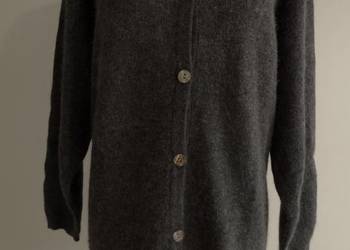 Sweter Kardigan Wełniany Jagnięca Wełna Angora Rozpinany Szary 46/48