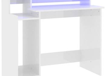 vidaXL Biurko z podświetleniem LED, białe, wysoki połysk(SKU:805558)