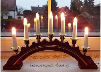 Drewniany Świecznik łukowy na parapet/okno Lampki świeczka Bożonarodzeniowy