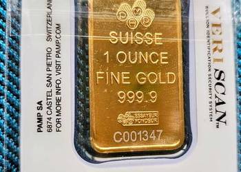 sztabka złota imitacja 1 uncja PAMP certyfikat indywidualny numer GOLD