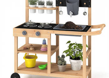 Kuchnia z kółkami dla dzieci, ogrodowa kuchnia z drewna jodłowego