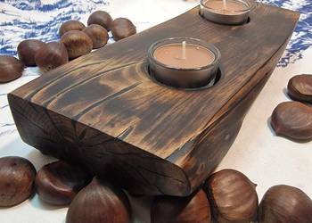 Świecznik bukowy opalany DeepWax, żywica, 2 tealighty, Sue Ellen No. 15