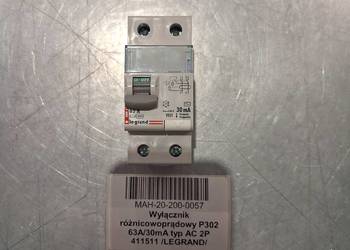 Wyłącznik różnicowoprądowy P302 63A/30mA typ AC 2P 411511 LEGRAND