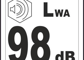 Naklejka LWA 98 oznaczenie poziomu mocy akustycznej urządzenia 90x100 mm