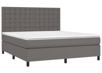 Łóżko kontynentalne z materacem i LED szara ekoskóra 180x200cm WM-3135961