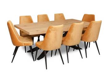 Stół Loftowy FONDO 200/300x100cm + 8 krzeseł Loftowych ALBION