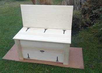 Skrzynia drewniana z oparciem, podwójne dno siedzisko ławka sosna naturalna