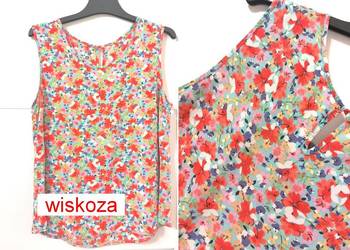 Bluzka S 36 czerwone fioletowe kwiaty wiskozowa