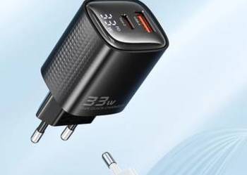 Ładowarka GaN 33W PD+QC3 5V, 3A, 9V, 10V, 12V, NOWA, USB-C + USB-A, TCT33-2
