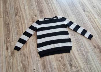 swetr H&M basic r 40 L paski biało czarne acryl