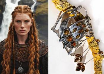 Łódź Wikingów drakkar wisior i kolczyki komplet srebro 925 bursztyn