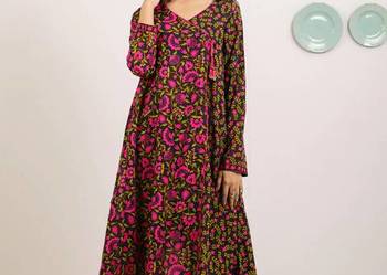 Komplet tunika spodnie XXL 3XL plus size indyjski boho kwiaty bawełna czerń