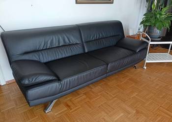 Kanapa skórzana czarna 230 cm – stan idealny, powystawowa