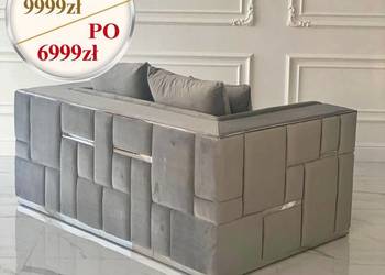 Sofa aksamitna 2 osobowa szara na srebrnych nogach