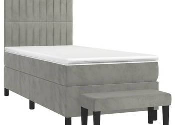 Łóżko kontynentalne z materacem jasnoszare aksamit 90x190 cm WM-3137935