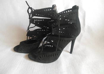 Buty letnie szpilki ażurowe, czarne ZARA r.38
