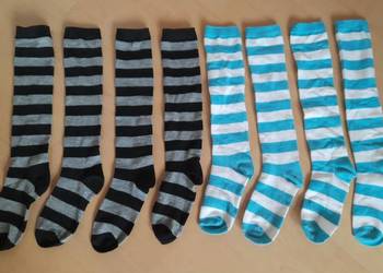 Śliczne skarpetki w paski podkolanówki uniwersalne cztery pary