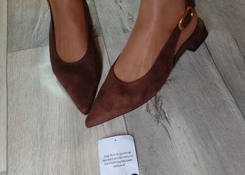 (40) ASOS/Brązowe baleriny wieczorowe z odkrytą piętą z Londynu, NOWE