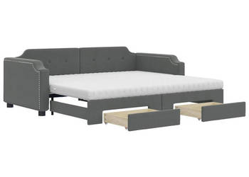 Sofa rozsuwana z szufladami ciemnoszara tkanina 90x200 cm WM-3197689