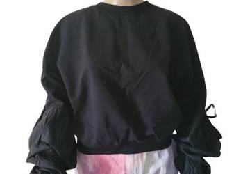 CZARNA KRÓTKA BLUZA OVERSIZE BUFIASTE RĘKAWY