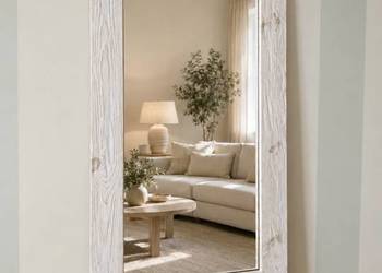 Lustro drewniane 60 × 110 cm – kremowe, styl prowansalski
