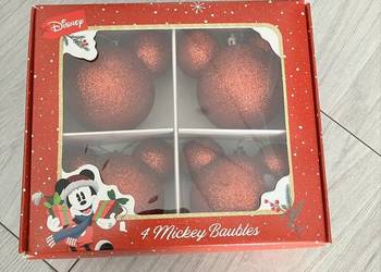 Disney Mickey – Zestaw 4 Bombek Choinkowych (Czerwone i Złoto-Czerwone z Ko