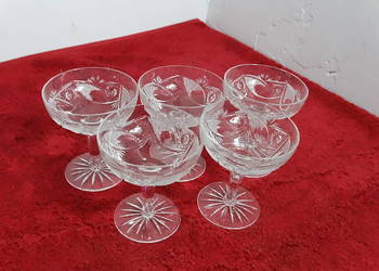 Komplet 5 kryształowych kieliszków do szampana/deserów – Vintage PRL
