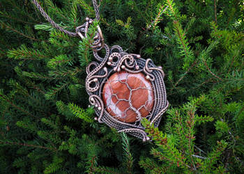 Miedziany wisiorek, jaspis, drzewo życia, handmade