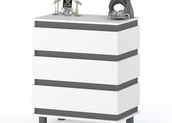 Komoda Do Sypialni 3 Szuflady Zebra 83cm Pojemna Szafka Salon Szara Biała