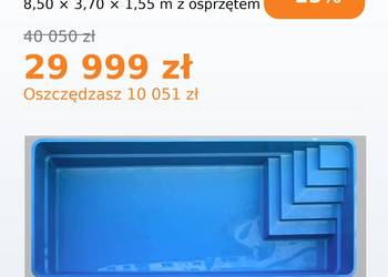 PROMOCJA Basen ogrodowy poliestrowy ZESTAW 8,5x3,7x1,55m basen z laminatu
