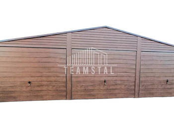 GARAŻ BLASZANY 9m x 6m - dwuspad 3x Brama orzech  TS258