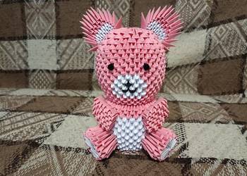 Duży Miś Różowy Origami Modułowe 3D