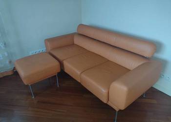 Sofa kanapa 3 osobowa skórzana z podnóżkiem Kler jak nowa