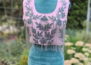 Różowy crop top bluzka L 40 XL 42 róż cekiny koraliki choli czoli Indie boh