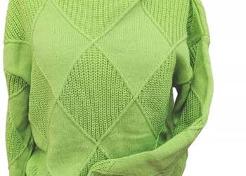 Sweter damski gruby w romby zielony oversize biust 125cm